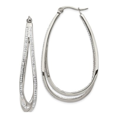 Stainless Steel 50mm Crystal Twisted Hoop Earrings