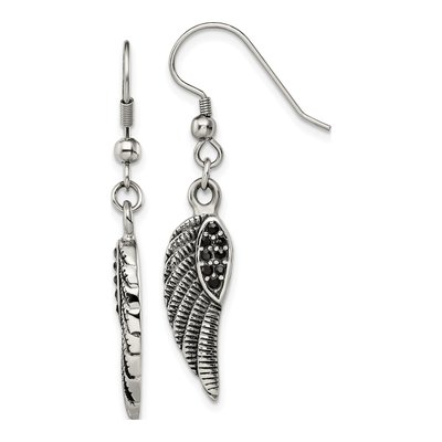 Stainless Steel Crystal Wing Dangle Earrings