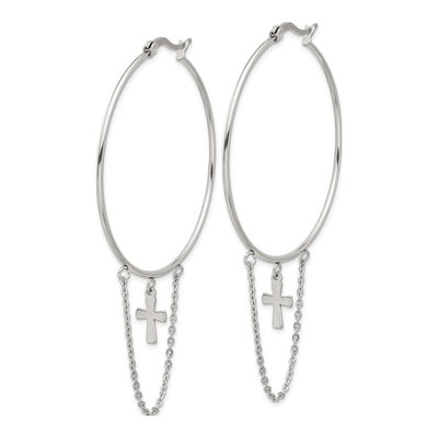 Stainless Steel 51mm Cross Hoop Earrings – view 3