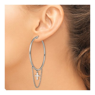 Stainless Steel 51mm Cross Hoop Earrings – view 4