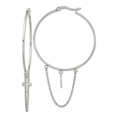 Stainless Steel 51mm Cross Hoop Earrings
