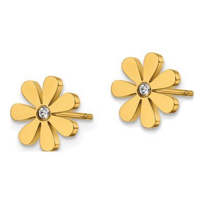 Stainless Steel Round Crystal IP Flower Stud Earrings – view 3