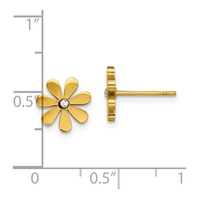 Stainless Steel Round Crystal IP Flower Stud Earrings – view 5