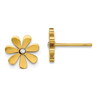 Stainless Steel Round Crystal IP Flower Stud Earrings