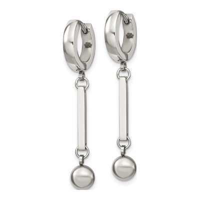 Stainless Steel 38mm Bar Ball Huggie Hoop Earrings – view 3