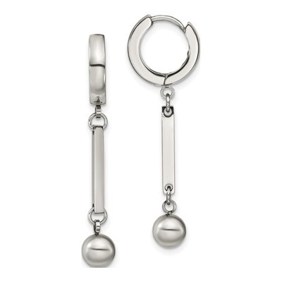 Stainless Steel 38mm Bar Ball Huggie Hoop Earrings
