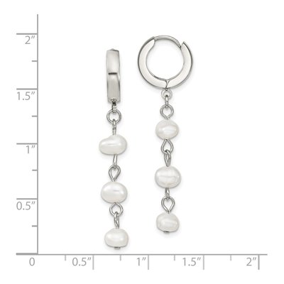 Stainless Steel 43mm Freshwater Cultured Pearl Huggie Hoop Earrings – view 5