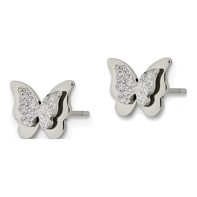 Stainless Steel Glitter Butterfly Stud Earrings – view 3