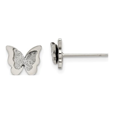Stainless Steel Glitter Butterfly Stud Earrings
