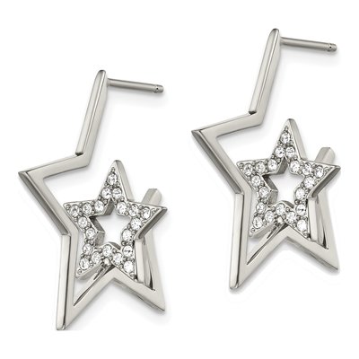 Stainless Steel 25mm Crystal Star Hoop Earrings – view 3