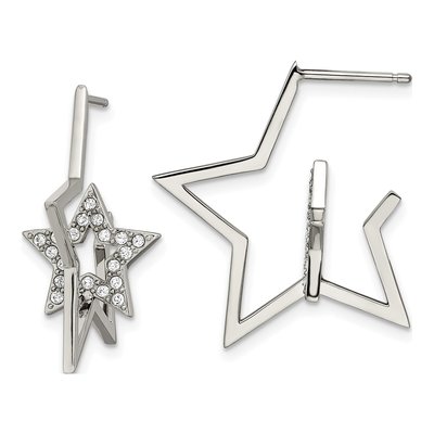 Stainless Steel 25mm Crystal Star Hoop Earrings