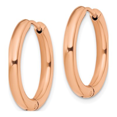 Stainless Steel Chisel Polished Rose Ip-Plated 3mm Hinged Hoop Earrings – view 3