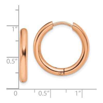 Stainless Steel Chisel Polished Rose Ip-Plated 3mm Hinged Hoop Earrings – view 5