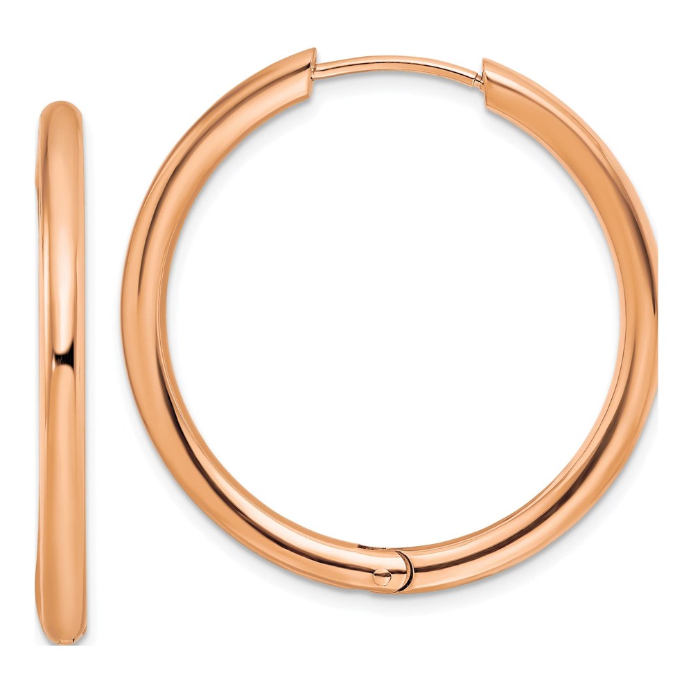 Chisel Rose IP Steel Hinged Hoop Earrings, 35mm