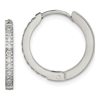 Stainless Steel 17mm Crystal Huggie Hoop Earrings