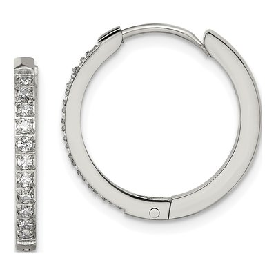 Stainless Steel 19mm Crystal Huggie Hoop Earrings