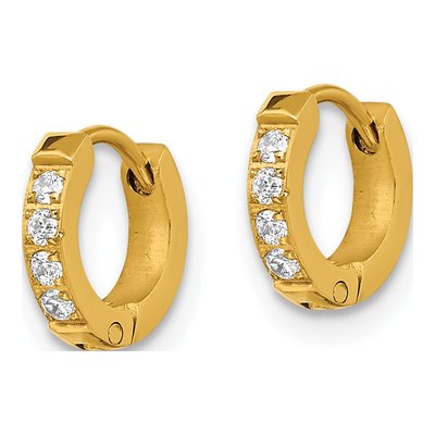 Stainless Steel 9.5mm Crystal IP Huggie Hoop Earrings – view 3