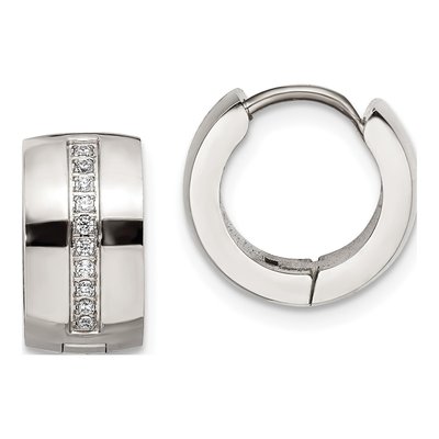 Stainless Steel 13mm Crystal Huggie Hoop Earrings