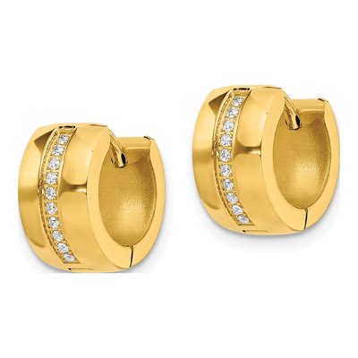 Stainless Steel 13mm Crystal Huggie Hoop Earrings – view 3
