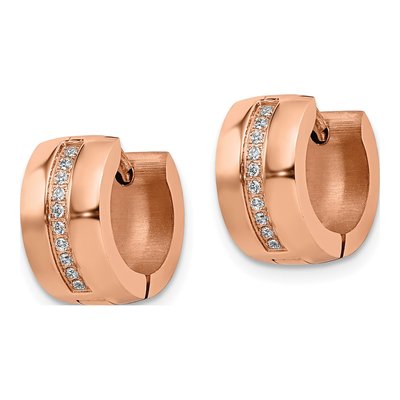 Stainless Steel 13mm Crystal IP Huggie Hoop Earrings – view 3