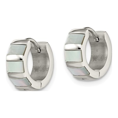 Stainless Steel 12mm Simulated Pearl Huggie Hoop Earrings – view 3