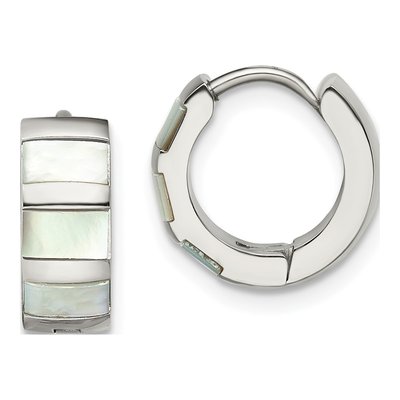 Stainless Steel 12mm Simulated Pearl Huggie Hoop Earrings