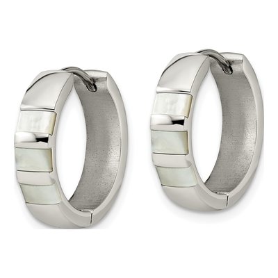 Stainless Steel 20mm Simulated Pearl Shell Huggie Hoop Earrings – view 3
