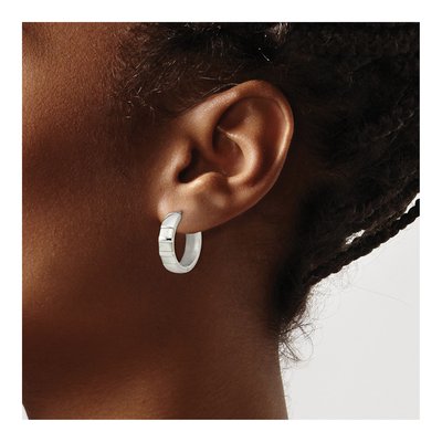 Stainless Steel 20mm Simulated Pearl Shell Huggie Hoop Earrings – view 4