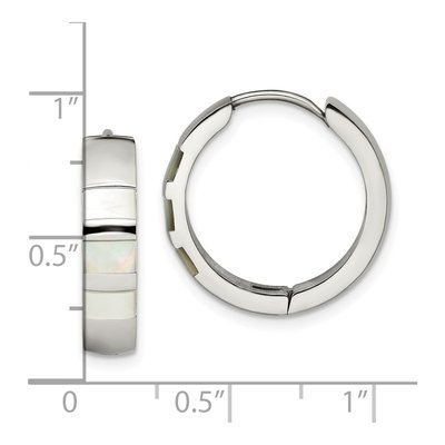 Stainless Steel 20mm Simulated Pearl Shell Huggie Hoop Earrings – view 5