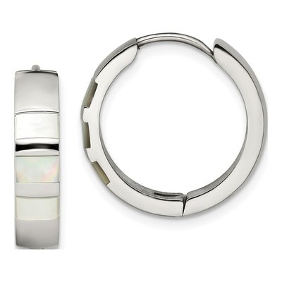 Stainless Steel 20mm Simulated Pearl Shell Huggie Hoop Earrings
