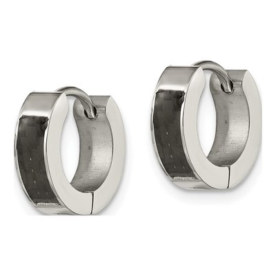 Stainless Steel 13mm Carbon Fiber Huggie Hoop Earrings – view 3