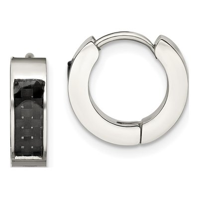 Stainless Steel 13mm Carbon Fiber Huggie Hoop Earrings