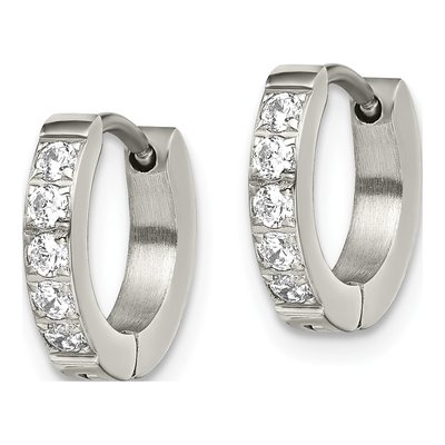 Stainless Steel 12mm CZ Huggie Hoop Earrings – view 3