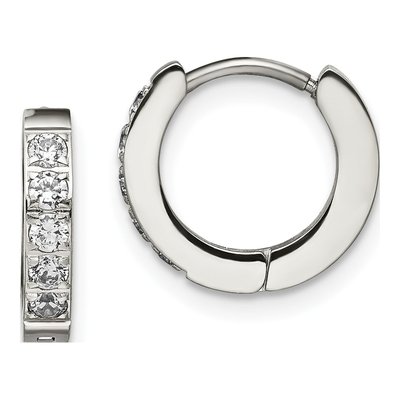 Stainless Steel 12mm CZ Huggie Hoop Earrings