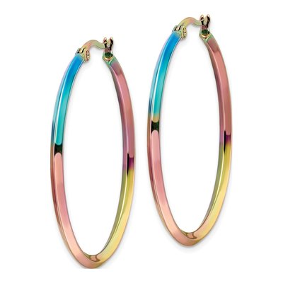 Stainless Steel 43mm Rainbow IP Hoop Earrings – view 3