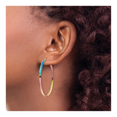 Stainless Steel 43mm Rainbow IP Hoop Earrings – view 4