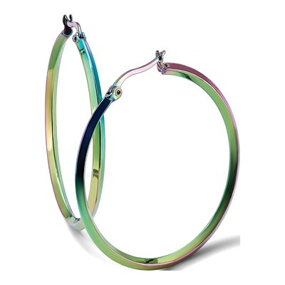 Stainless Steel 43mm Rainbow IP Hoop Earrings – view 6