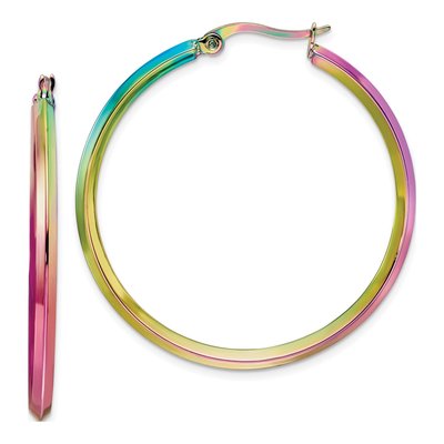 Stainless Steel 43mm Rainbow IP Hoop Earrings
