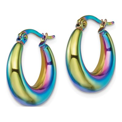 Stainless Steel 21mm Rainbow IP Hoop Earrings – view 3