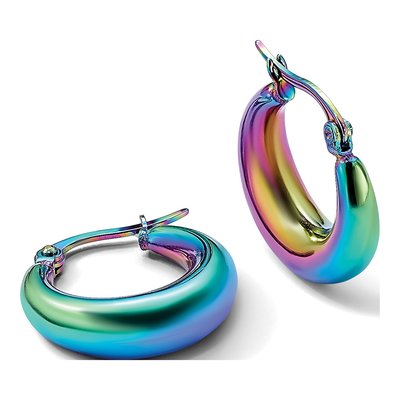 Stainless Steel 21mm Rainbow IP Hoop Earrings – view 6