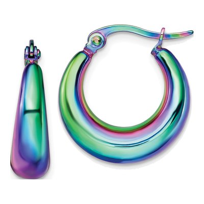 Stainless Steel 21mm Rainbow IP Hoop Earrings