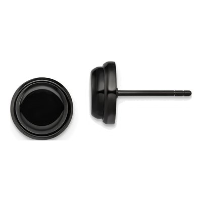 Black Stainless Steel Button Stud Earrings