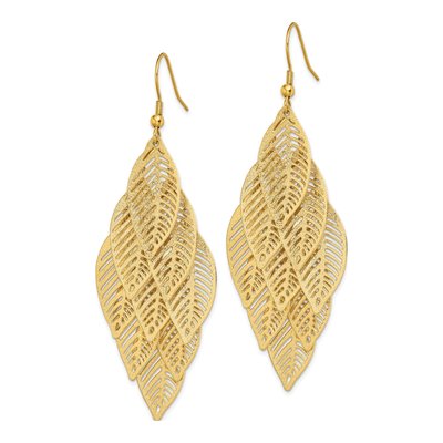 Stainless Steel IP Leaf Dangle Earrings – view 3
