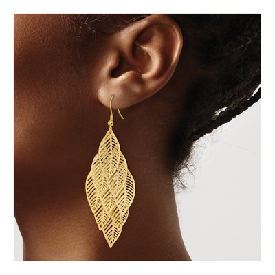 Stainless Steel IP Leaf Dangle Earrings – view 4