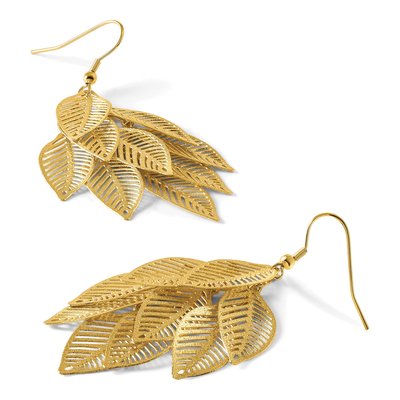 Stainless Steel IP Leaf Dangle Earrings – view 6