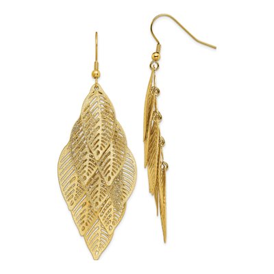 Stainless Steel IP Leaf Dangle Earrings