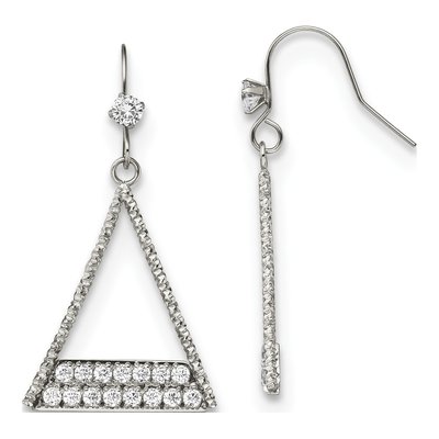 Stainless Steel CZ Triangle Dangle Earrings