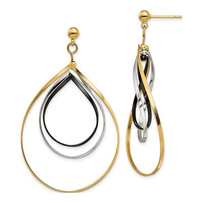 Stainless Steel Black IP Twisted Dangle Earrings