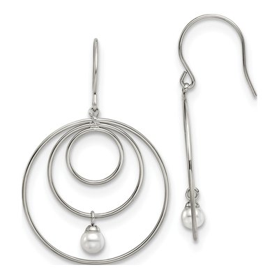 Stainless Steel Simulated Pearl Dangle Earrings