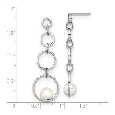 Stainless Steel Simulated Pearl Dangle Earrings – view 5